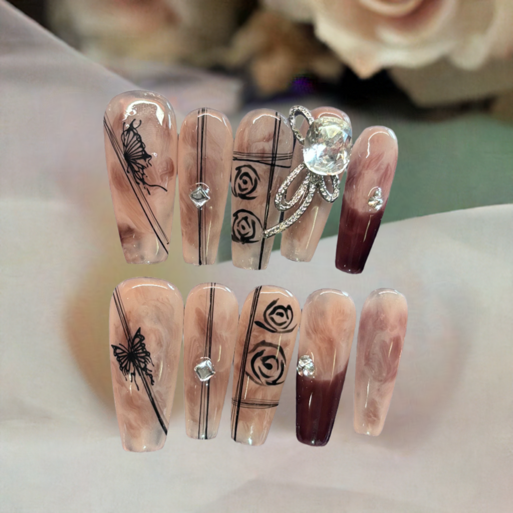 Peach Swirl Designer Nails