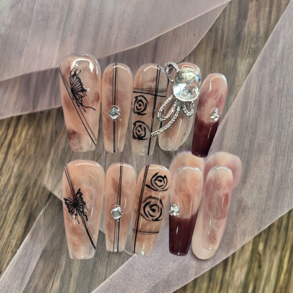 Peach Swirl Designer Nails